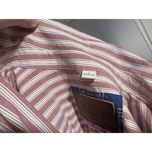 Orvis Women’s Small Dusty Rose Striped Shirt Leather Trim Long Sleeve Button Up - Picture 14 of 15